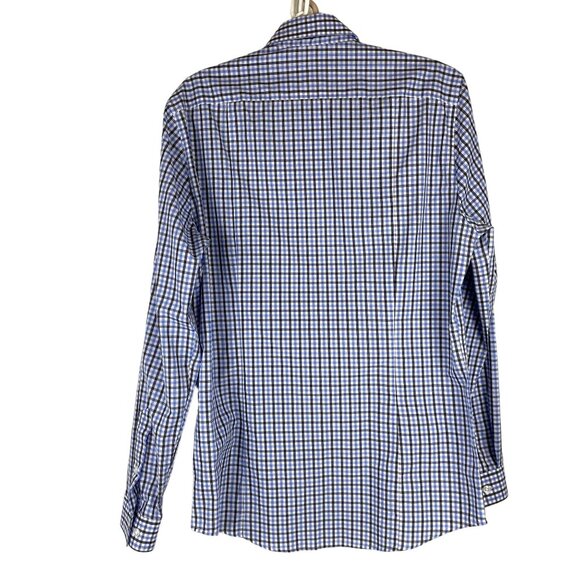 H&M Slim Fit Men Medium Button Down Black Blue White Checkered Long Sleeve Shirt - Picture 2 of 9